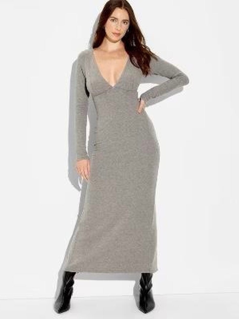 Wild Fable Long Sleeve V-Neck Maxi Dress in Gray. Sz L.